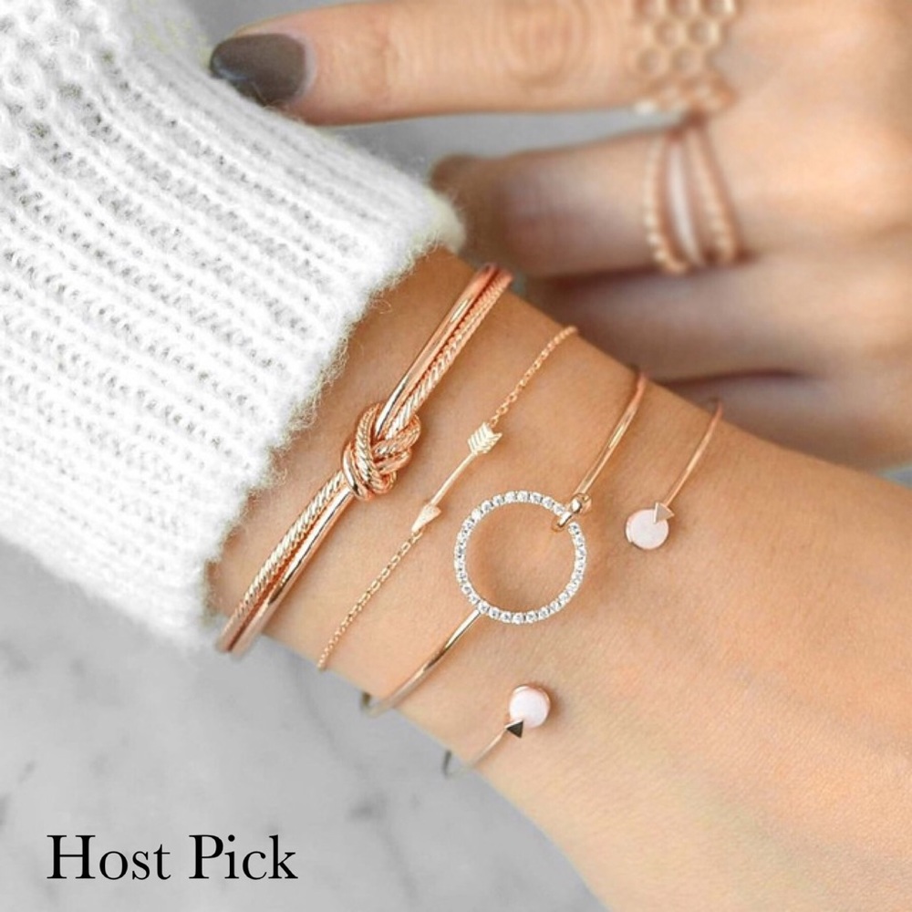 4 Pcs Arrow Knot Round Crystal Gem Bracelet Set